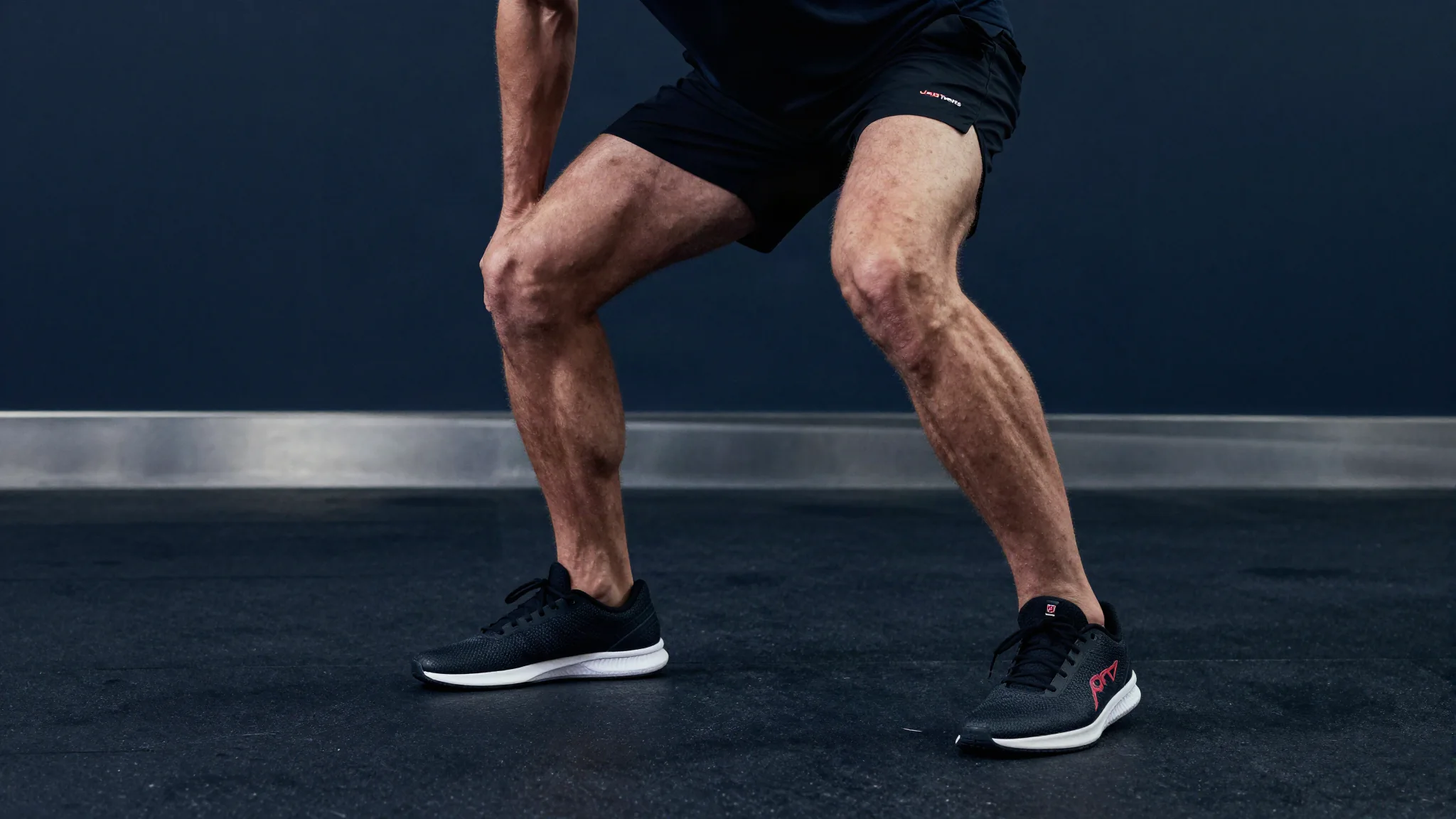 A grounded athletic stance showing controlled lower-body alignment.